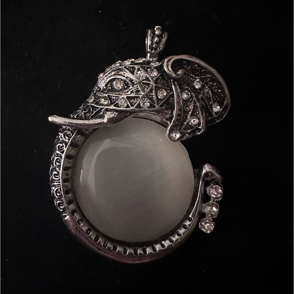 Silver Elephant Necklace Pendant with Moonstone and Crystals